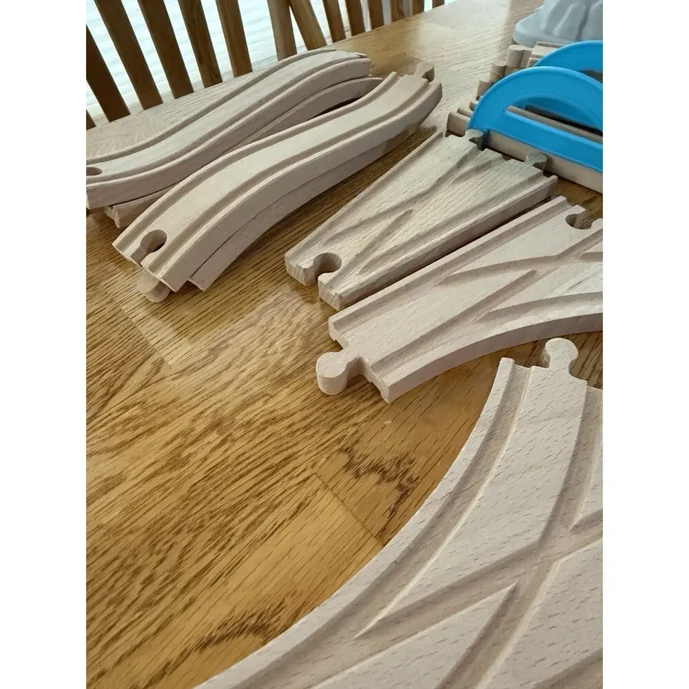 B. Toys Wood & Wheels Wooden Train Set Mountain Bucket Track Lot Cars Bridge
